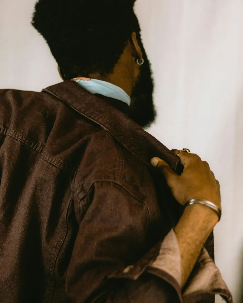 Model in a brown jacket, editorial portrait